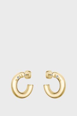 Gold-tone hoop earrings with logo detail, Gold tone