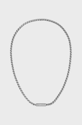 Silver-tone necklace with braided chain, Silver tone