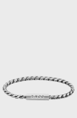 Silver-tone cuff with braided chain, Silver tone