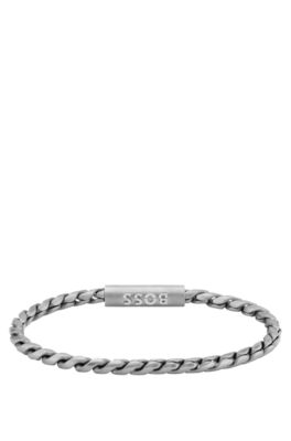 Silver-tone cuff with braided chain, Silver tone