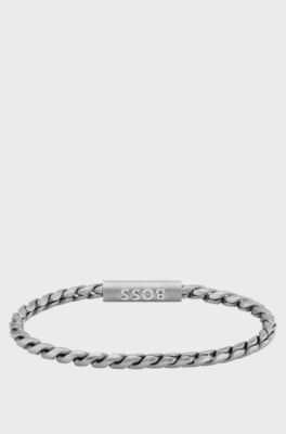 Silver-tone cuff with braided chain, Silver tone