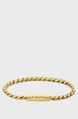 Gold-tone cuff with braided chain, Gold tone
