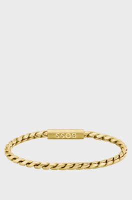 Gold-tone cuff with braided chain, Gold tone