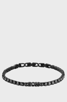 Bracciale tennis con catena e cristalli neri, Nero