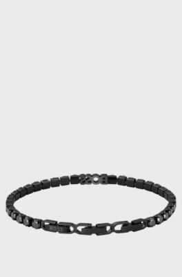 Bracciale tennis con catena e cristalli neri, Nero