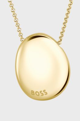 Gold-tone necklace with pebble-style pendant, Gold tone