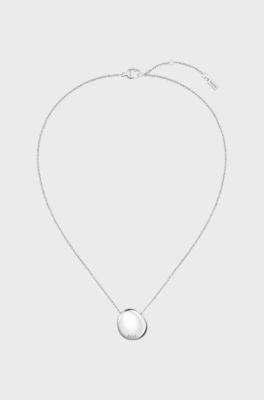 Silver-tone necklace with logo pebble pendant, Silver tone