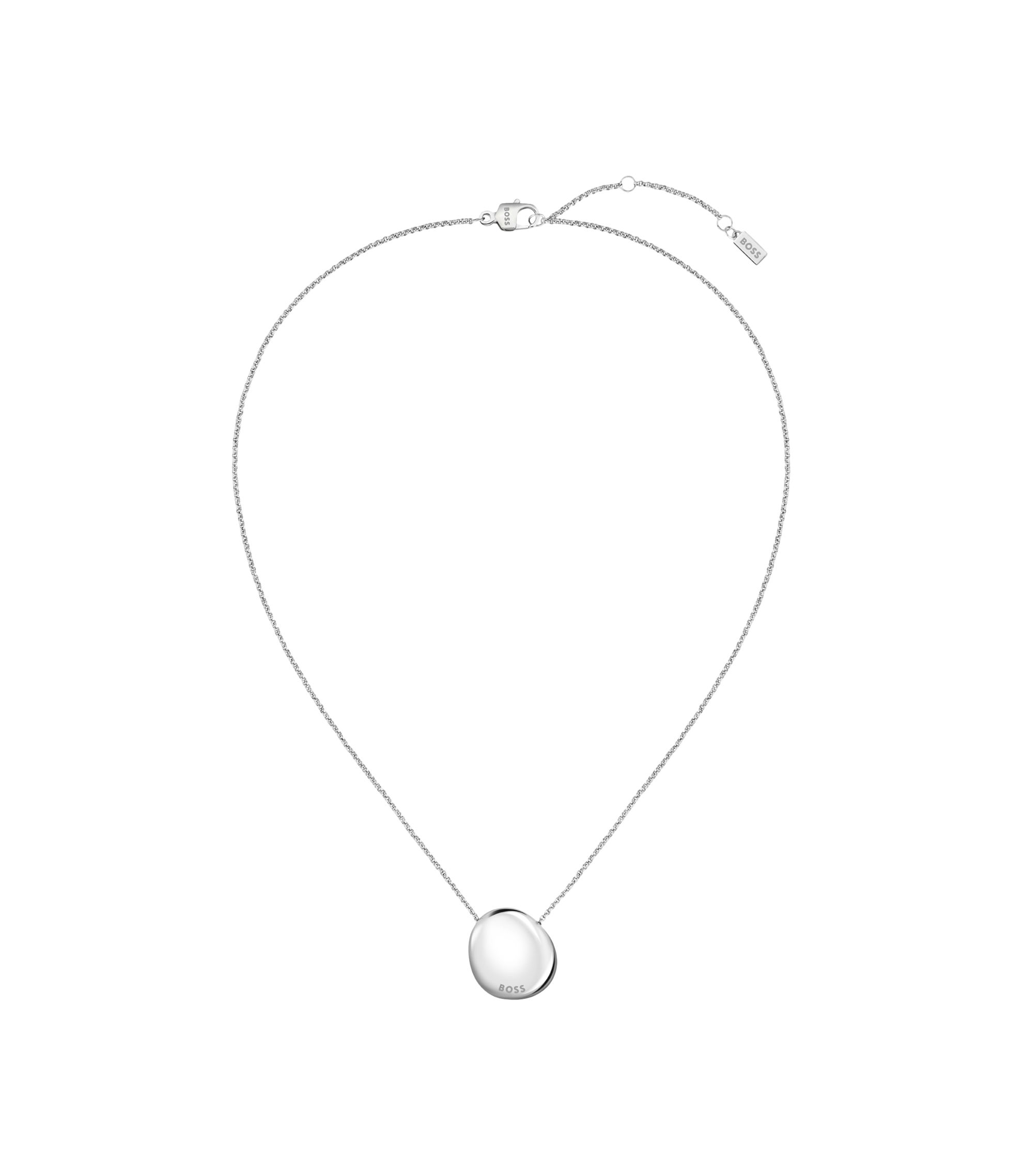 Silberfarbene Halskette mit kieselförmigem Logo-Anhänger