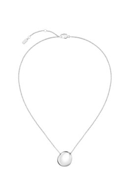Silver-tone necklace with logo pebble pendant, Silver tone