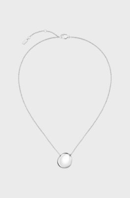 Silver-tone necklace with logo pebble pendant, Silver tone