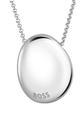Silver-tone necklace with logo pebble pendant, Silver tone
