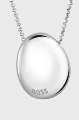 Silver-tone necklace with logo pebble pendant, Silver tone