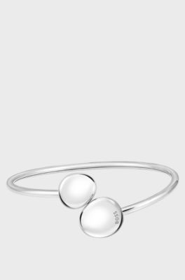 Gold-tone bangle with pebble-style nuggets, Silver tone