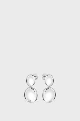 Silver-tone earrings with pebble-style nuggets, Silver tone