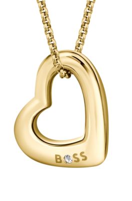 Gold-tone necklace with open-heart pendant, Gold tone