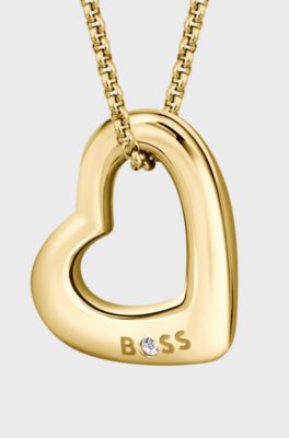 Gold-tone necklace with open-heart pendant, Gold tone