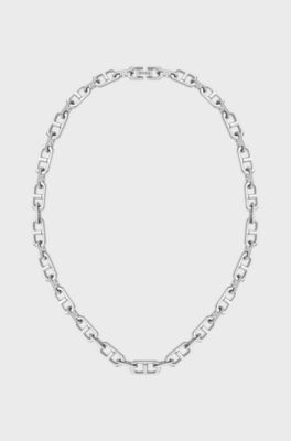 Brushed and polished chain necklace, Silver tone