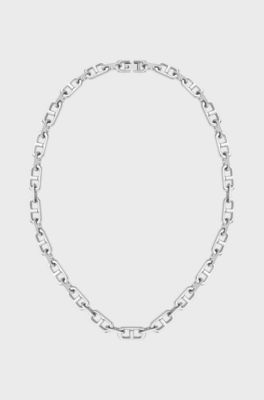 Brushed and polished chain necklace, Silver tone