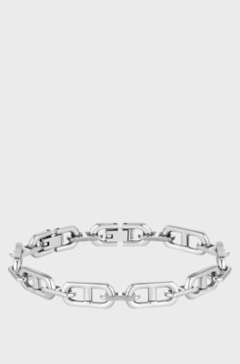 Brushed and polished chain cuff, Silver tone