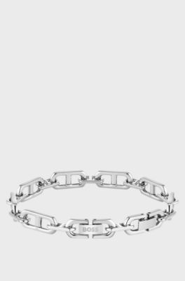 Brushed and polished chain cuff, Silver tone