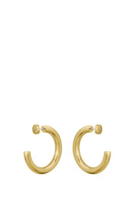 Gold-tone hoop earrings with logo detail, Gold tone