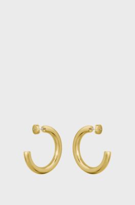 Gold-tone hoop earrings with logo detail, Gold tone