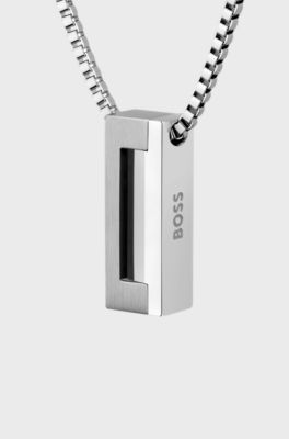 Brushed and polished necklace, Silver tone