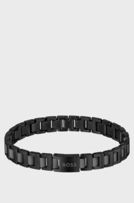 Black-plated link cuff with logo closure , Black
