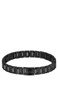 Bracelet &agrave; maillons plaqu&eacute;s noir avec fermoir logot&eacute;, Noir