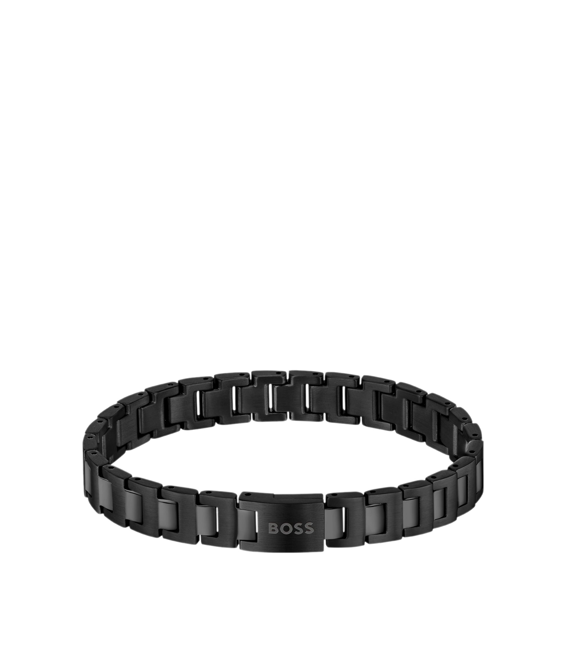 Schwarz beschichtetes Gliederarmband mit Logo-Verschluss