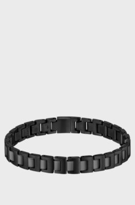 Black-plated link cuff with logo closure , Black