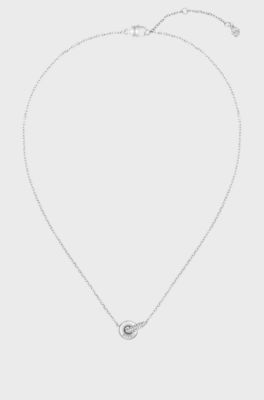 Silberfarbene Halskette mit verschlungenen Ringen und Pav&eacute;-Kristallen, Silberfarben