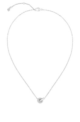 Silver-tone interlocking-hoop necklace with pav&eacute; crystals, Silver tone