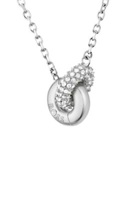 Silver-tone interlocking-hoop necklace with pav&eacute; crystals, Silver tone