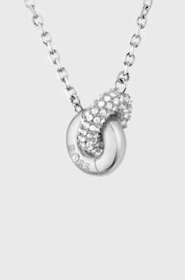 Silberfarbene Halskette mit verschlungenen Ringen und Pav&eacute;-Kristallen, Silberfarben