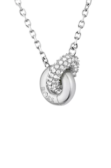Silver-tone interlocking-hoop necklace with pavé crystals