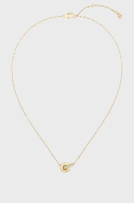 Goudkleurige ketting met in elkaar grijpende ringen en pav&eacute;-kristallen, Goudkleurig