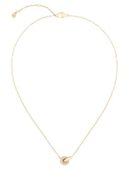 Golden interlocking-hoop necklace with pav&eacute; crystals, Gold tone