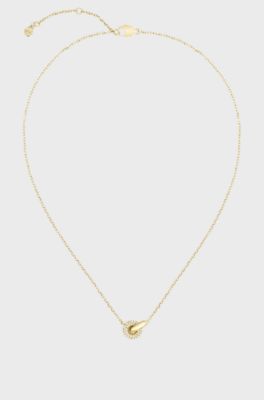 Goudkleurige ketting met in elkaar grijpende ringen en pav&eacute;-kristallen, Goudkleurig