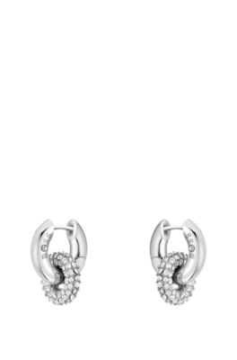Boucles d&rsquo;oreilles &agrave; pav&eacute; de strass, Couleur argent&eacute;e
