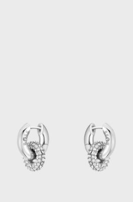 Earrings with pav&eacute; crystals, Silver tone