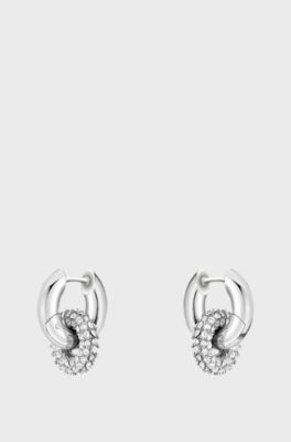 Earrings with pav&eacute; crystals, Silver tone