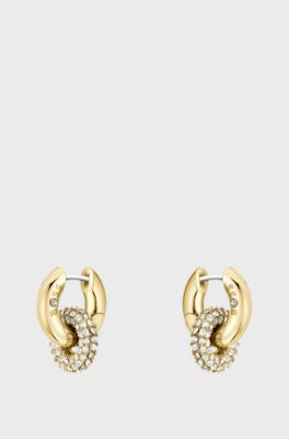 Gold-tone earrings with intertwining hoops and pav&eacute; crystals, Gold tone