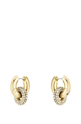 Gold-tone earrings with intertwining hoops and pav&eacute; crystals, Gold tone