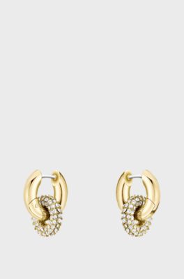 Gold-tone earrings with intertwining hoops and pav&eacute; crystals, Gold tone