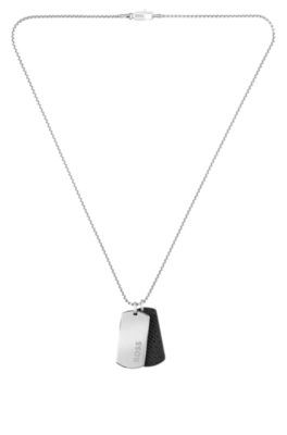 Silver-tone necklace with double-tag pendant, Silver tone