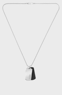 Silver-tone necklace with double-tag pendant, Silver tone