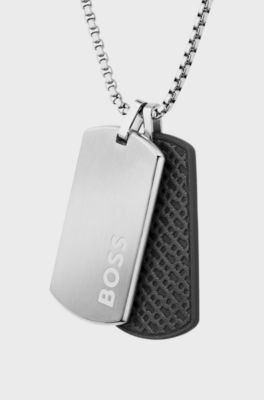 Silver-tone necklace with double-tag pendant, Silver tone