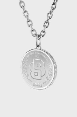 Collier argent&eacute; avec m&eacute;daillon &agrave; monogramme Double B, Couleur argent&eacute;e