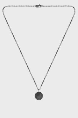 Schwarz beschichtete Halskette mit Double-B-Monogramm-Medaillon, Schwarz